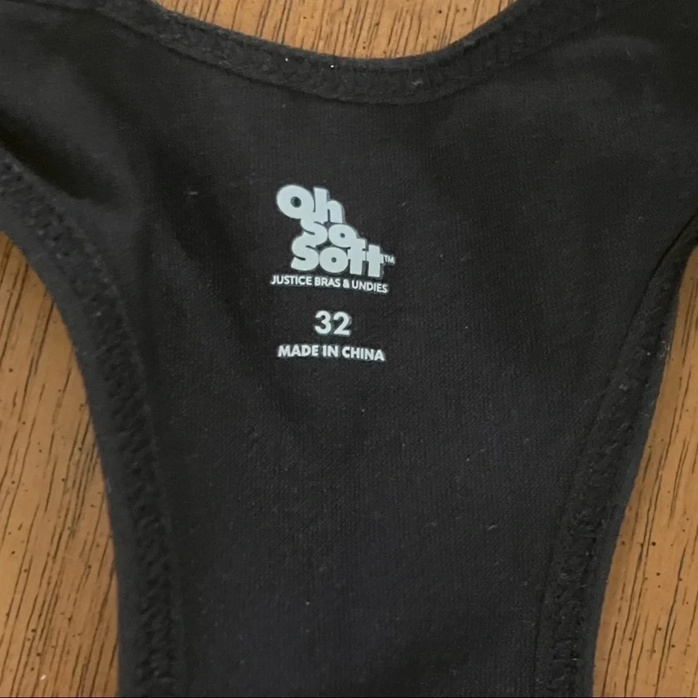 NWT justice girls oh so soft sports bra Sz 32 black first bra